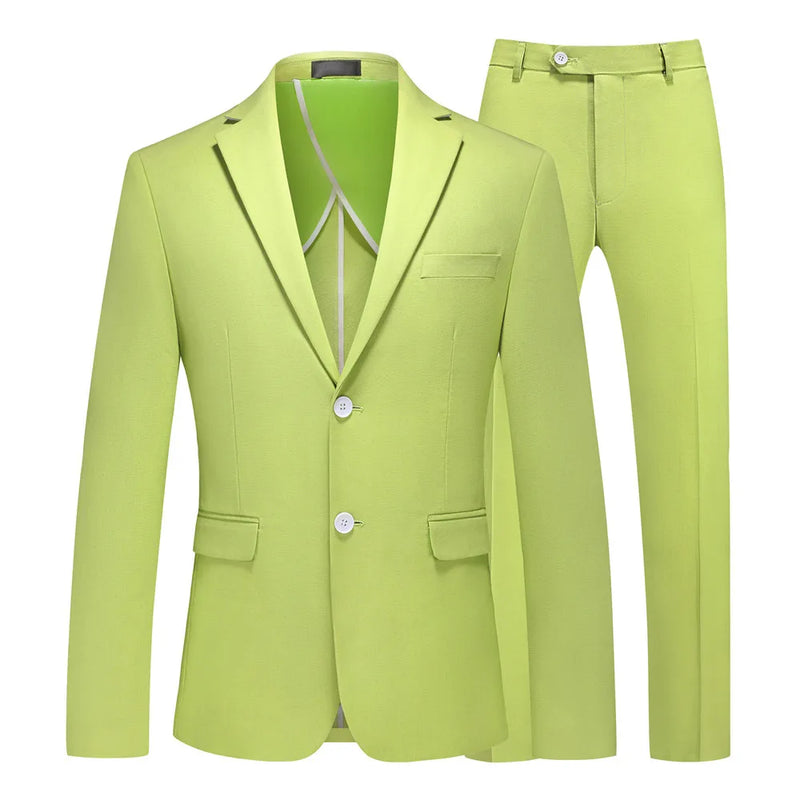 2026 Summer Green Men's Cotton-Linen Two-Piece Suit, Perfect for The Office, Parties, and Weddings. Available in Red,Yellow,Blue