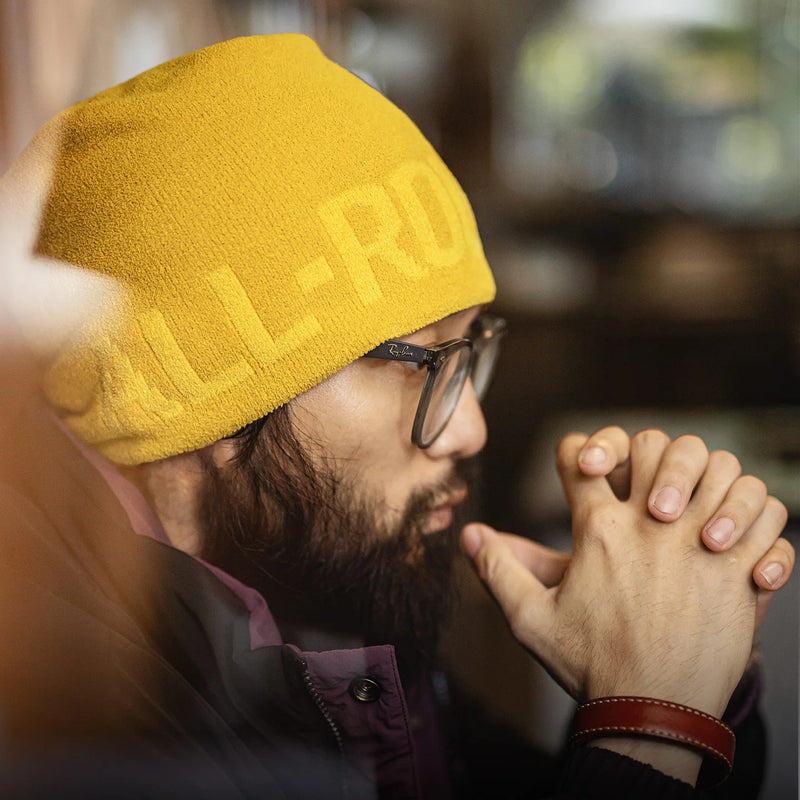 Maden Yellow Jacquard Knit Beanie Soft Fleece Lined Winter Hat Outdoor Daily Cold Cap Thermal Large Size for Men