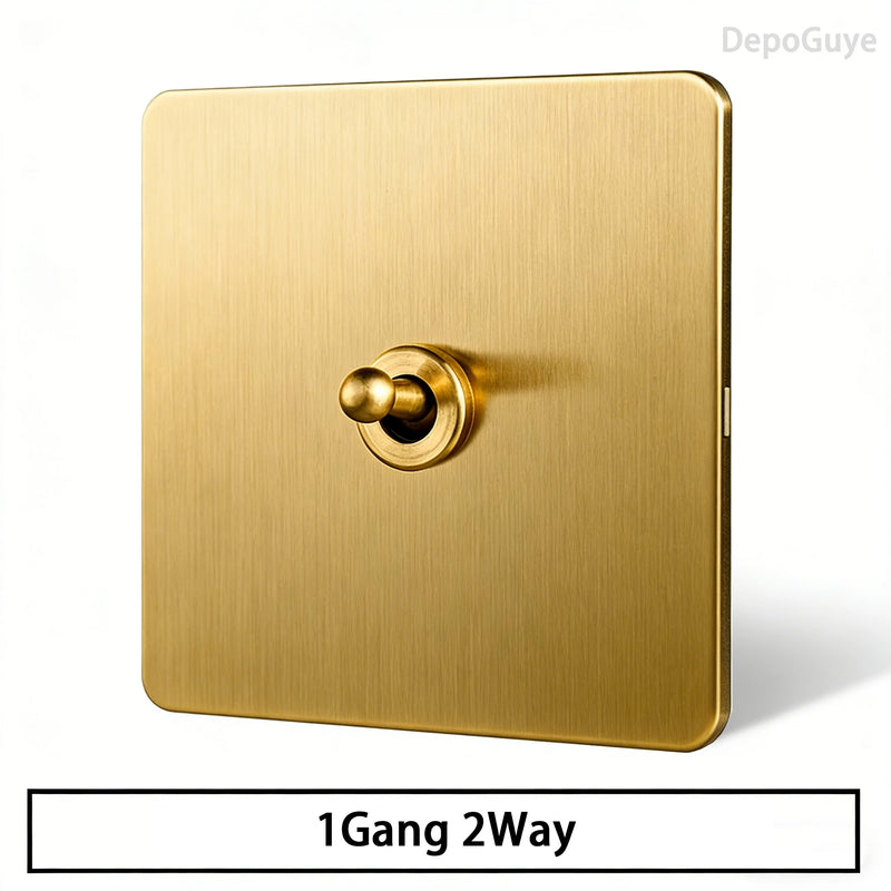Stainless Steel Panel Retro Toggle Light Switch Gold/Black/White Wall Lamp Brass Lever EU UK Standard 1-4Gang Home Decoration