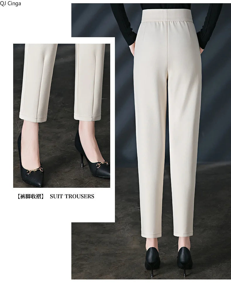 Women's Red High-waisted Harem Pants, Black Elastic Waist Casual Pant, Beige Girls' Embroidered Stretch Trousers. Asian Sizes