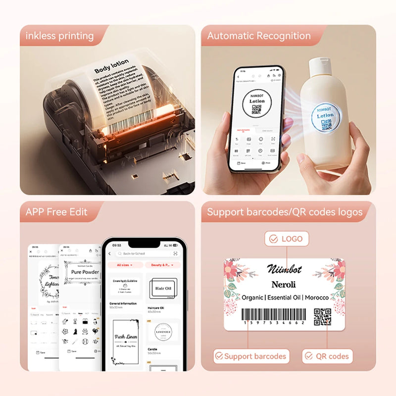 Niimbot B1 Portable Cosmetics Label Printer Wireless  Label Maker Multifunctional Self-adhesive Pocket Label Machine