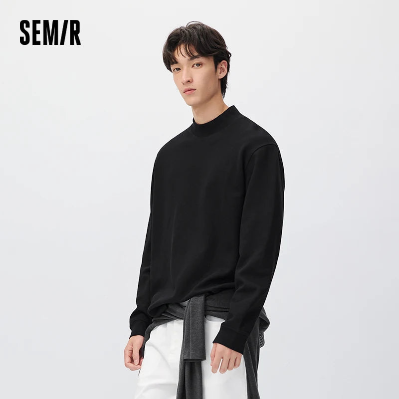 Semir Men Knit Tshirt Solid Color Mock Neck Versatile Loose Fit 2026 New Winter Daily Wear Urban Casual Style Everyday Wardrobe