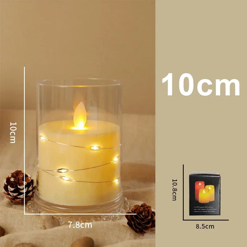 1/3 Pcs LED Flameless Electronic Candle Lights Recessed Flickering String Lamp Clear Acrylic Battery Powered for Christmas Party