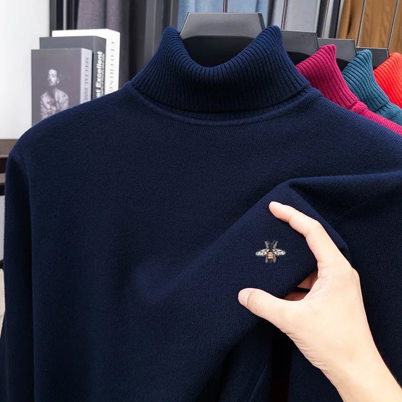 Slim-Fit Unisex Long-Sleeved Knitwear High Neck Bee Embroidery Autumn Winter New Pullover Leisure Daily Commute Unisex Sweater