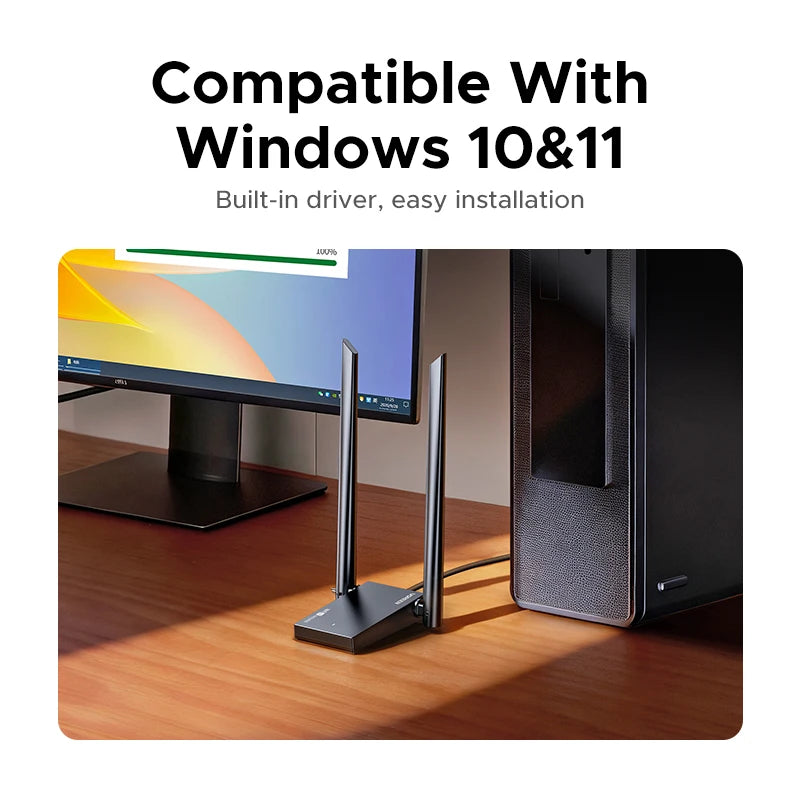 UGREEN WiFi6E Adapter AX5400 6G/5G/2.4G Tri-band for Desktop Laptop Windows 10/11 WPA3 Dual Antennas