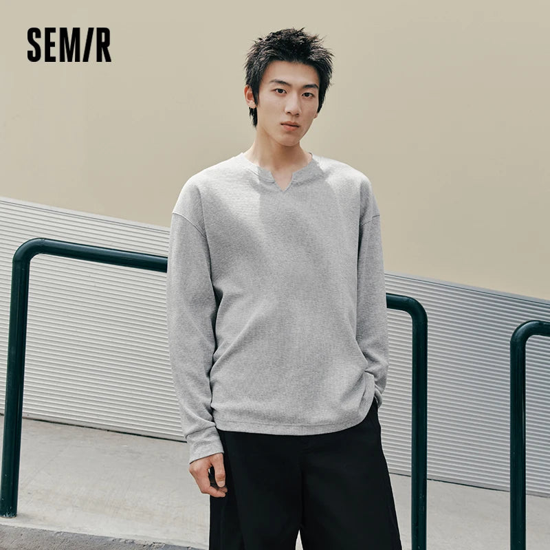 Semir Men Tshirt Long Sleeve Relaxed Small V Neck Basic Slight Loose Crew Neck Casual Autumn Top Daily Wear 2026