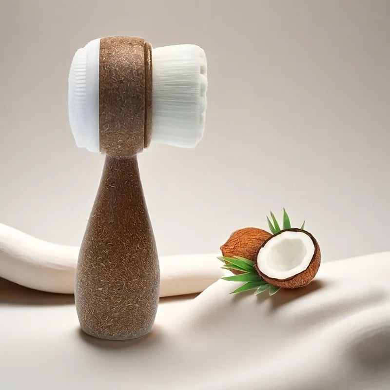 1pc Coconut Fiber Facial Brush,Double-Sided Exfoliating Manual Cleansing Brush, Soft Bristles for Deep Cleaning. facial brush