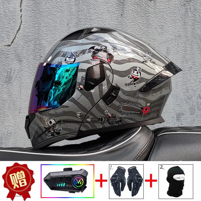 ORZ high-quality motorcycle professional racing flip helmet ABS material modular dual lens Bluetooth helmet DOT certification