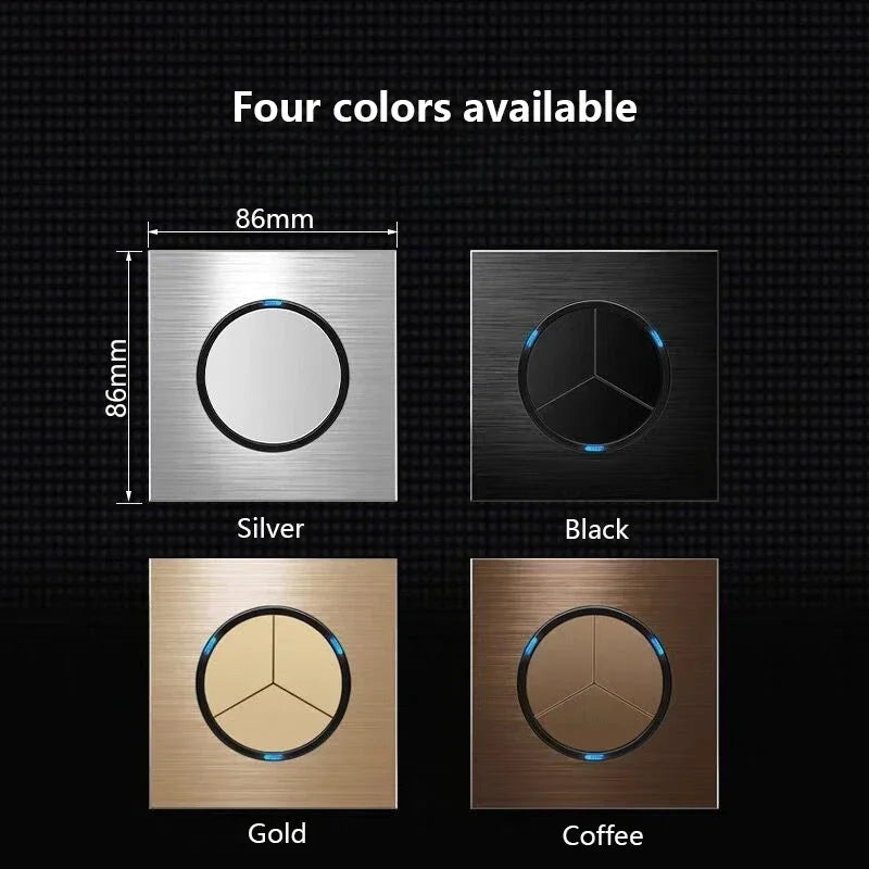 Europe UK FR Luxury LED Wall Light Switch Socket,1 2 3 4 gang 1 2way On/Off aluminum alloy Round Button household Switch panel