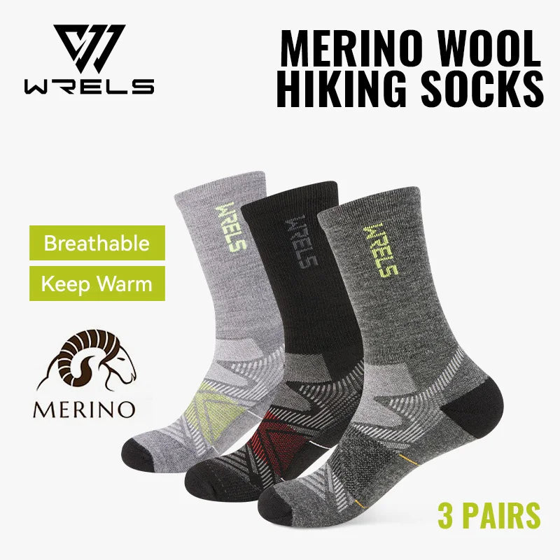 WRELS 1/2/3pairs Merino Wool Socks Hiking Socks Breathable Cushion Sweat Wicking Running Warm Thermal Compression Wool Socks