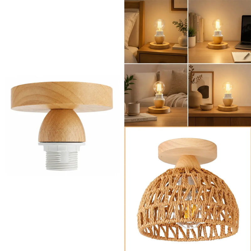 JOYINLED 1/10PCS ជើងទ្រចង្កៀងឈើរឹងបែបបុរាណ រន្ធ E27 ទំហំ 10CM សម្រាប់ចង្កៀងតុ DIY សម្រាប់ដំឡើងពិដាន ជើងទ្រចង្កៀងធ្វើពីឈើ