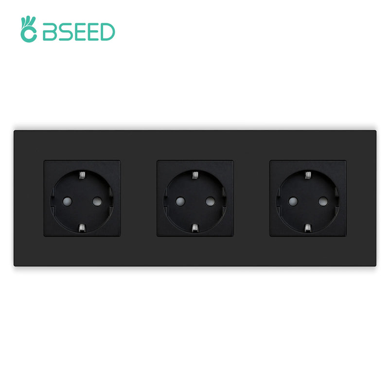 BSEED 1/2/3Gang 1Way Button Light Switch With Wall EU Socket Power Outlets Plastic Panel Mechanical Wall Light Switch On Off