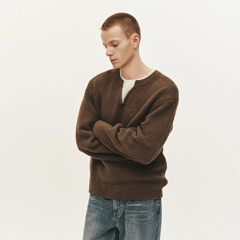 Semir Knitted Sweater Men Winter Fake Two-Piece V-Neck Wool Blend 2025 New Color Block Fashion Inner Wear Sweater Men'S Clothing