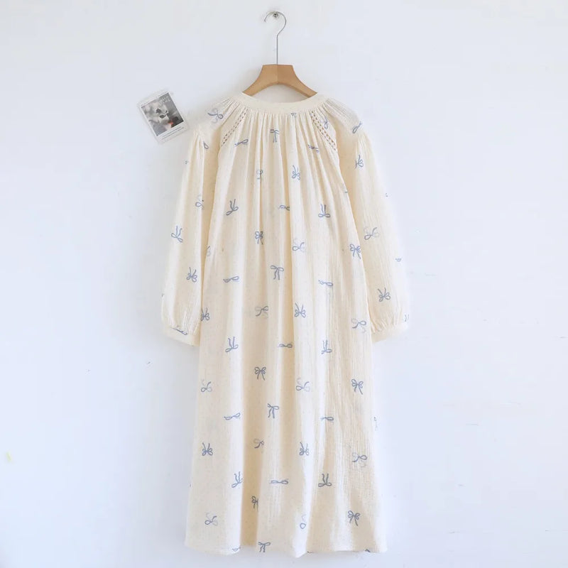 Thin Pure Cotton Women's Nightgown Spring Autumn New Lady Pajamas Dress Home Night Gown One Piece Homewear Woman Night Clothes