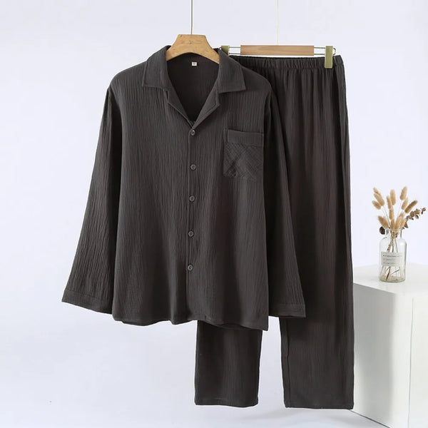100% Cotton Pajamas for Men New Autumn Sleepwear 2PCS/Set Long-Sleeved Lapel Top Home Wear Suit Pyjamas Male for Loungewear