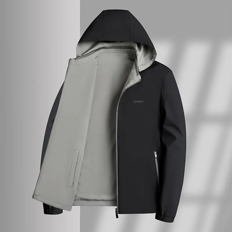 2026 Men's Red Long-Sleeve Hooded Jacket; The Coat Can Be Worn Inside Out, and The Hood Is Removable.