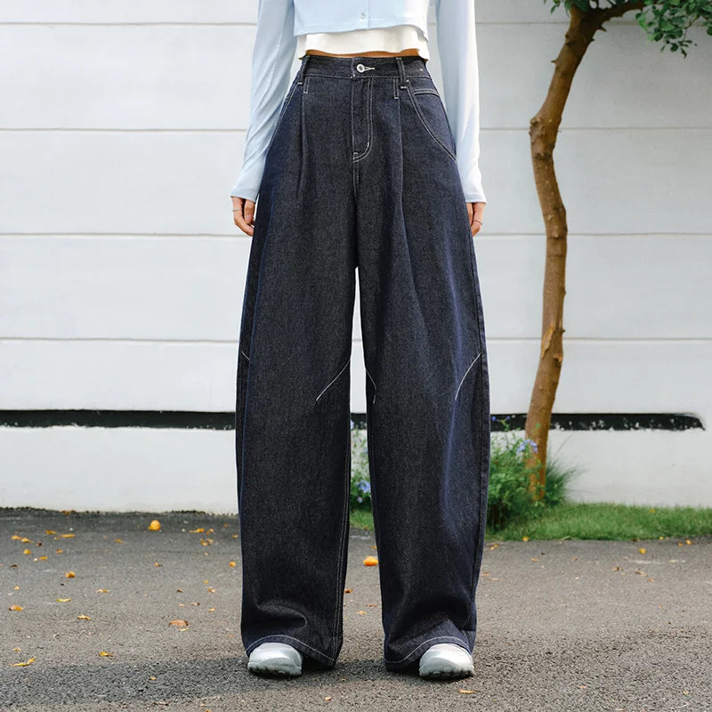 Semir Wide Leg Pants Denim Spring Pleated Loose Casual American Street Style Comfortable Trendy Casual Fashion Women 2026