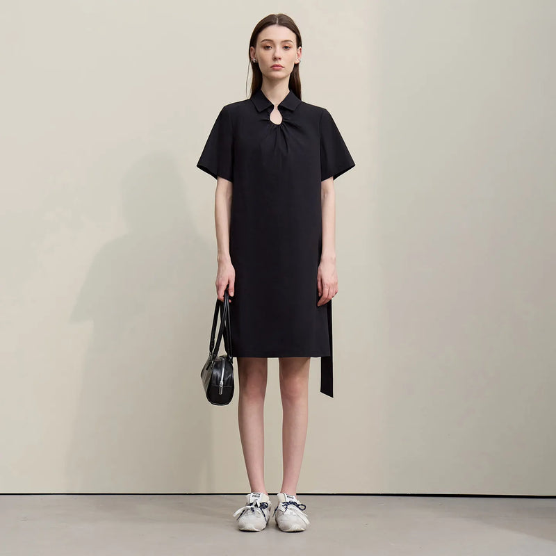 Amii Women's Dress 2026 Summer New Lapel Collar With Belted Short Sleeve Cotton Office Casual Shift Dress For Women 12622142