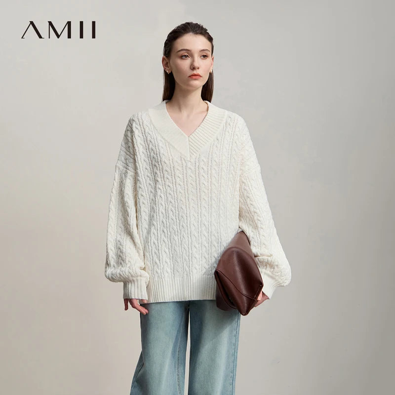 អាវយឺត Amii សម្រាប់នារី 2025 រដូវរងាថ្មី អាវយឺតរលុង បែបសាមញ្ញ ដៃវែង សម្រាប់នារី 12544013