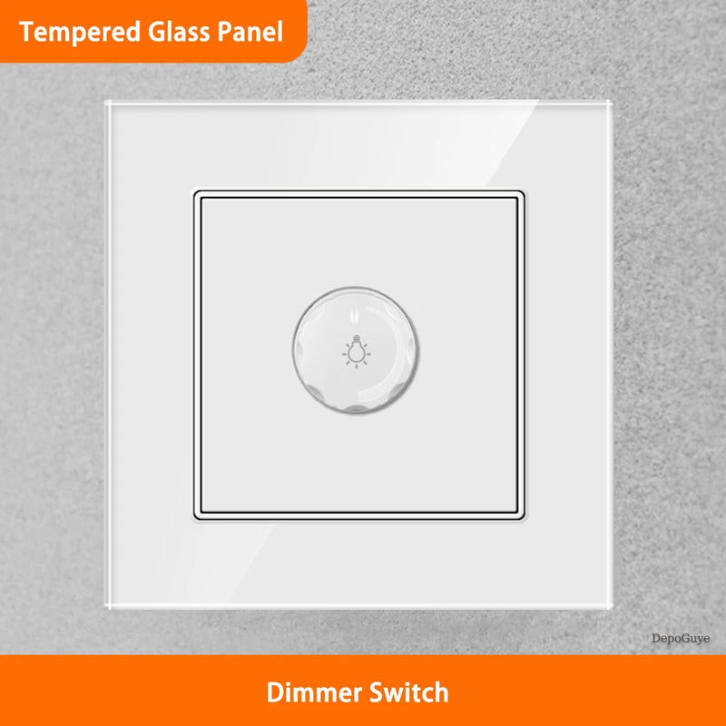 White Universal UK 13A Socket with USB Type-C 18W Fast Charging Wall Socket,Tempered Glass Button Light Switch,Dual 3pin Socket