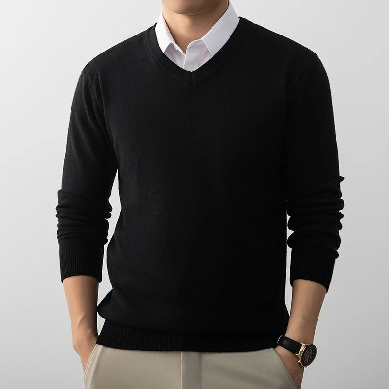 Men's V-Neck Sweater, Old Money Style, Soft Wool-Like Fabric, Wool-Like Touch 5 Colors