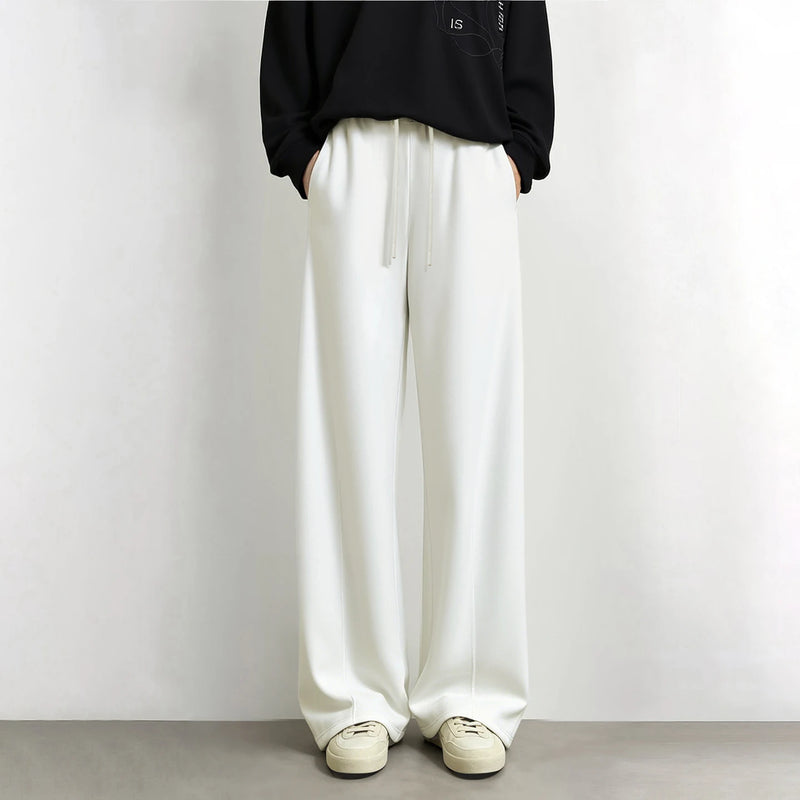 Amii Women's Wide Leg Pants 2026 Autumn New Drawstring Elastic Waist Casual Pants Air Layer Fabric Basic Loose Trousers 12623075