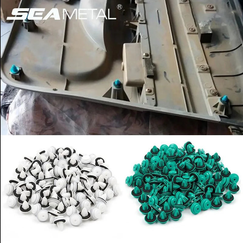 SEAMETAL 100pcs Auto Door Panel Clip Universal Nylon Retaining Clips Car Bumper Door Buckle for Fastener Rivets Car Accessories