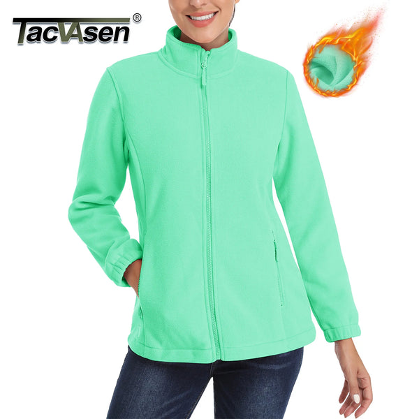 TACVASEN Women's Winter Warm Fleece Full-Zip Stand Collar Jacket    Adjustable Hem and 4 Pockets Sweatshirts for Casual Wear