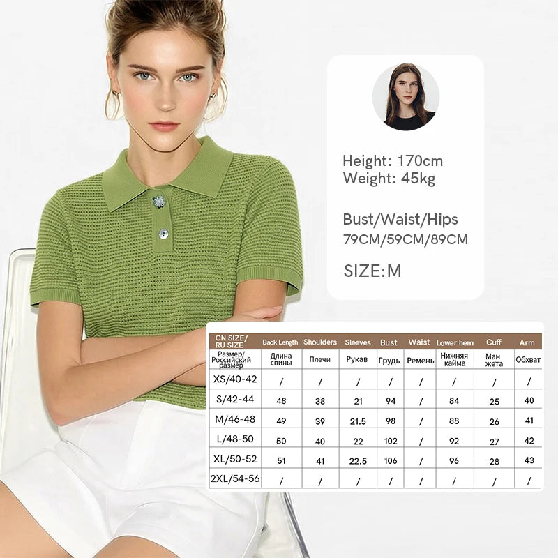 Amii Women's Knit Top 2026 Summer New Lapel Collar Half Placket Loose Sweater Casual Short Cropped Pullover For Women 12642134