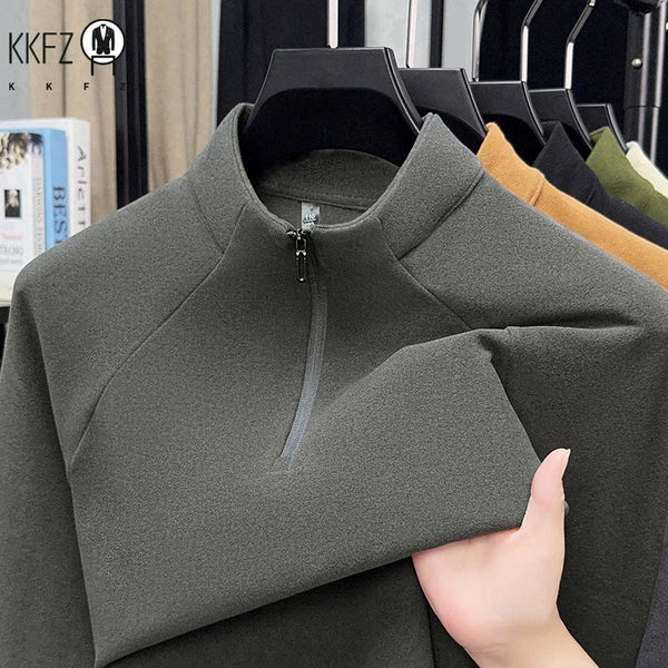 Mock Neck Half Zip Fleece Long Sleeve Shirt For Men Soft Warm Thermal Top Slim Fit Casual Autumn Layering Outfit