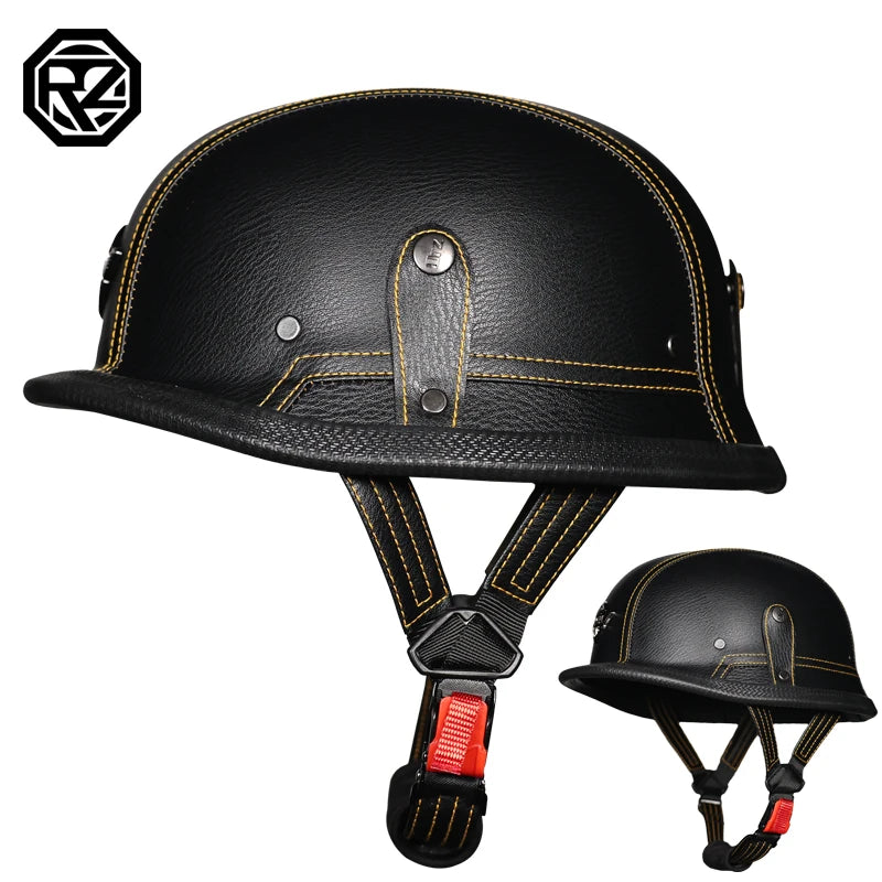 Leather Vintage Helmet  WWII Style BLACK German Motorcycle Open Face Half Helmet Chopper Biker Pilot camouflage