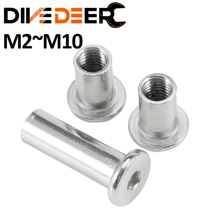 2-10pcs Binding Barrel Nut M2 M3 M4 M5 M6 M8 M10 304 Stainless Steel Hex Socket Cap Furniture Rivet Insert Nut for TV Wall Mount