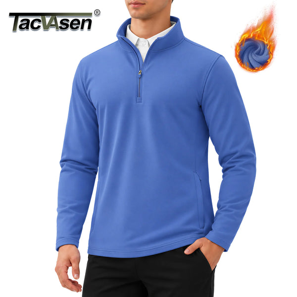 TACVASEN Fleece Lined Golf Pullover Mens 1/4 Zip Jacket Water Resistant Warm Sweatshirt Lightweight 2 Zipper Pockets Winter
