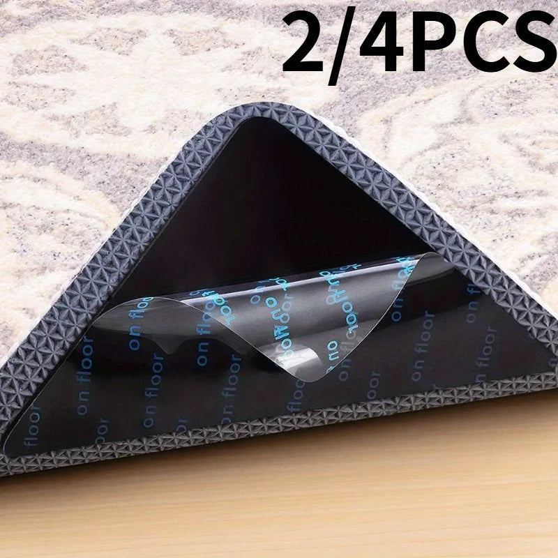 2/4pcs Rug Grippers,Non-Slip Fixing Stickers,Tile Marble Floors,Double Sided Adhesive Carpet Clips Keep Corner Flat.