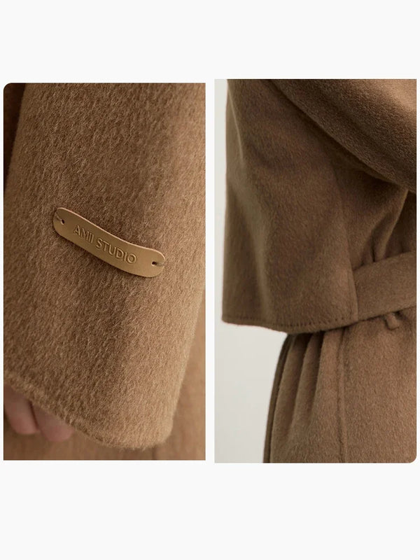 អាវក្រៅ AMII Minimalism Lapel Collar Sleeve Raglan សម្រាប់ស្ត្រី រោមចៀម Camel Cashmere អាវក្រៅពីរជាន់ រដូវរងា 2026 12444219