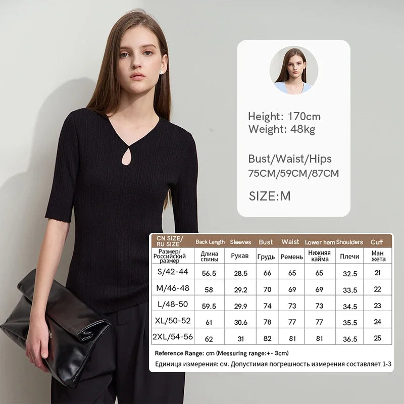 Amii 2026 Autumn Minimalist Elegant Water Drop Collar Medium Sleeve Wool Knitted Sweater Irregular Pit Strip Slim Top 12541100