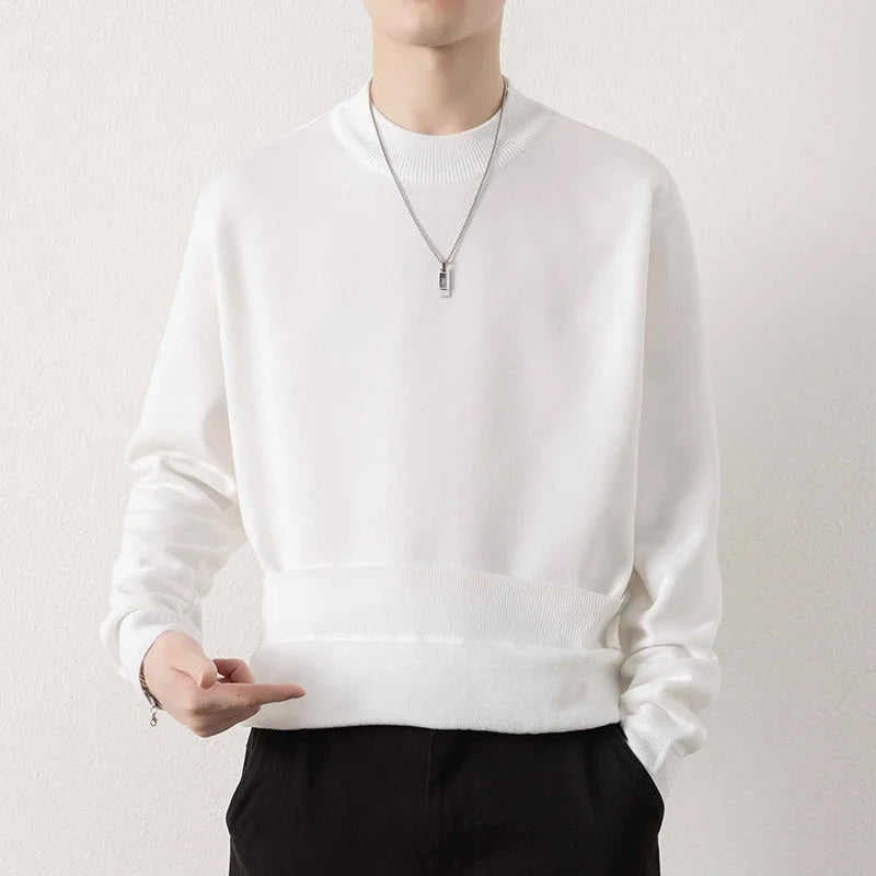 Men Loose Silhouette Half Turtleneck Knitwear Full Plush Lining Long Sleeve Thermal Sweater Casual Daily Base Outfit