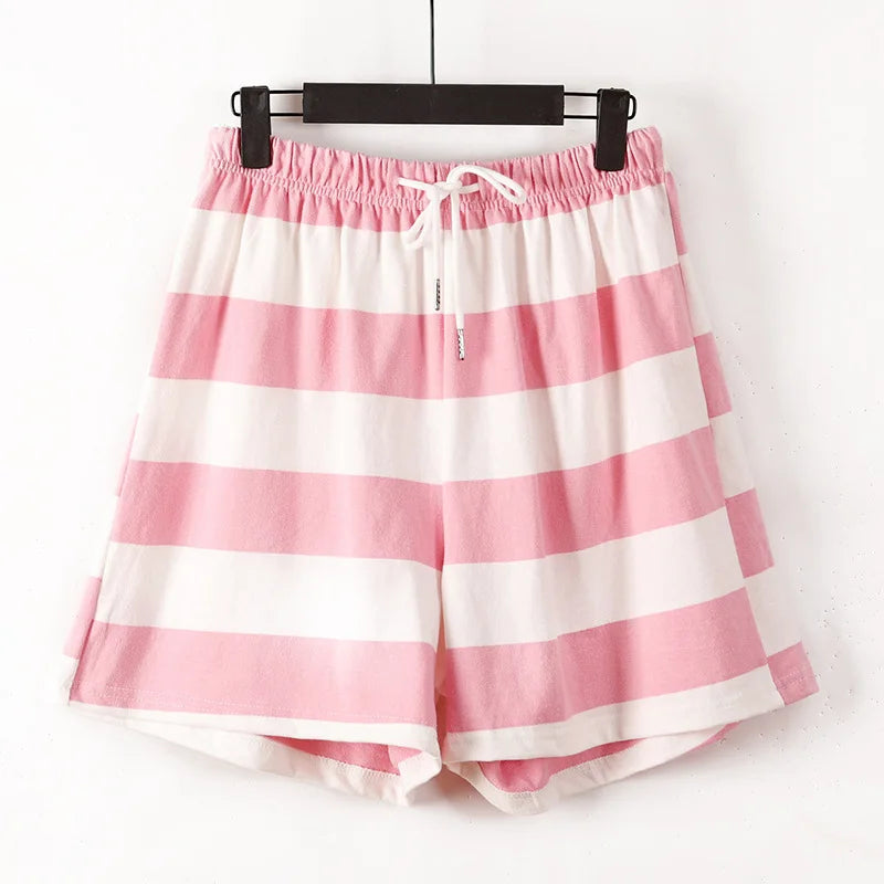 3XL-7XL Casual Striped Summer Pajamas Pant For Women Cotton Plus Size Sleepwear Shorts Loose Ladies Home Wear Pantalones