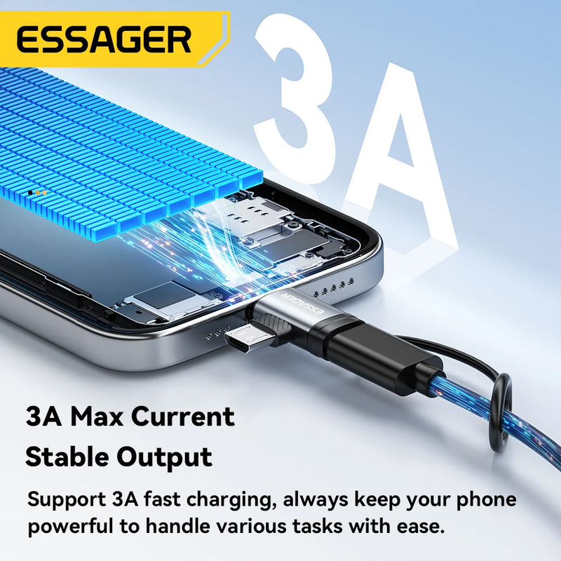 អាដាប់ទ័រភ្លើង/មីក្រូ Essager 2 ក្នុង 1 សាកថ្មលឿន USB ប្រភេទ C សម្រាប់ iPhone 17 16 15 14 13 12 11 iPad Converter