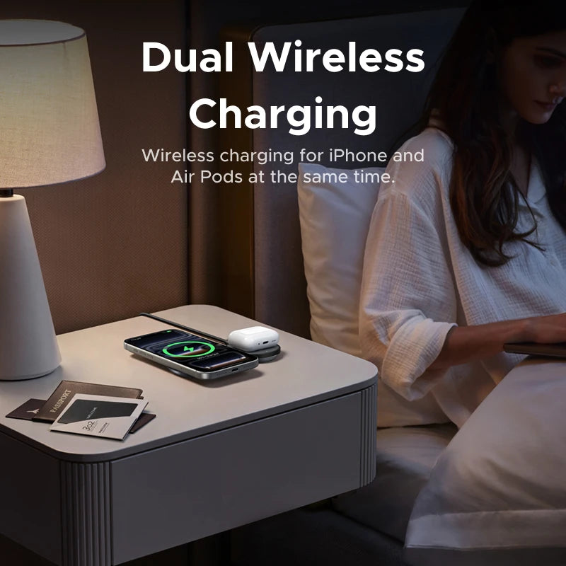 UGREEN Qi2.2 25W 2-in-1 Magnetic Wireless Charger Foldable Travel Design Charging Stand for iPhone 17 / 16 Series AirPods