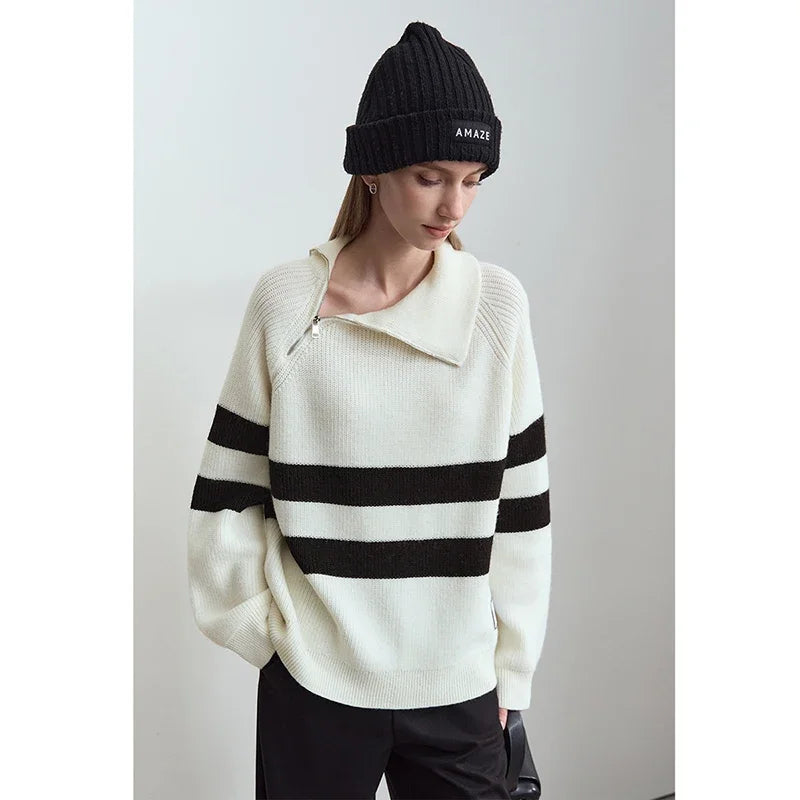អាវយឺត Amii Turtleneck សម្រាប់ស្ត្រី អាវក្រៅរលុង មានខ្សែរ៉ូត 2025 រដូវរងាថ្មី ដៃវែង ប៉ាក់ឆ្នូត អាវសម្រាប់ស្ត្រី 12444213