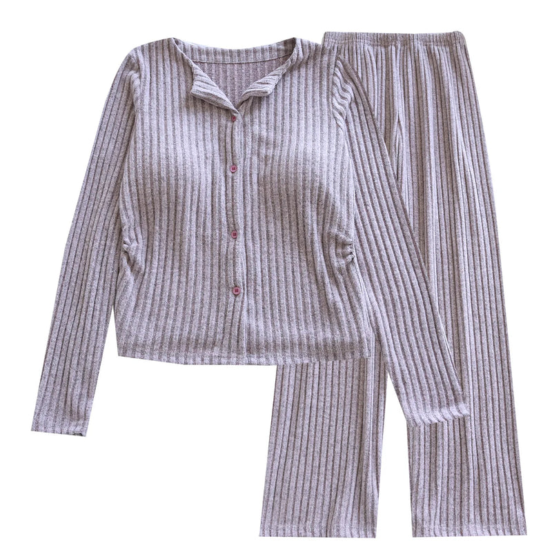 Breast Pad Long Sleeve Tops Pant Pajama Set Korean Plush Autumn Winter Home Suit Casual Slim Long Sleeve Sleepwear Pijama Women