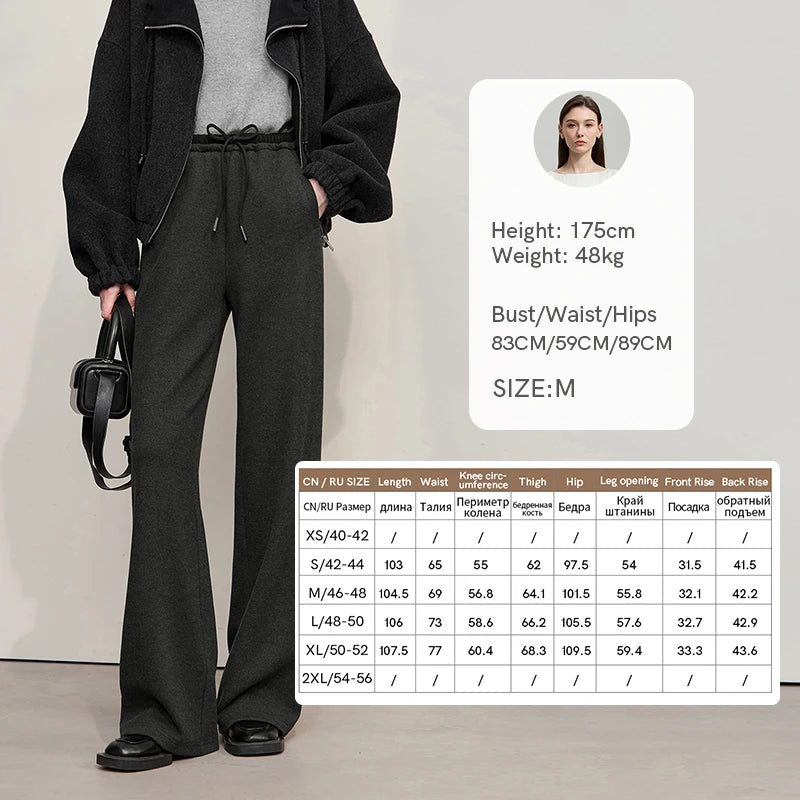 AMII Minimalist Pants For Woman 2026 Winter New Warm Wide Leg Casual Trousers For Woman Loose Elastic Versatile Pants 12524065