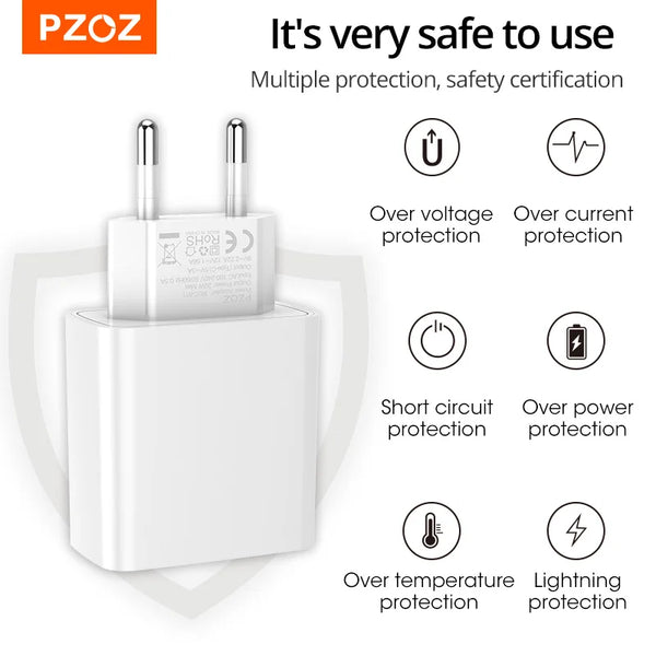 PZOZ 20W USB Type C Charger Fast Charging For iPhone 15 14 13 12 Pro Max Plus PD 20W QC 3.0 Phone Quick Charge Dual Travel Plug