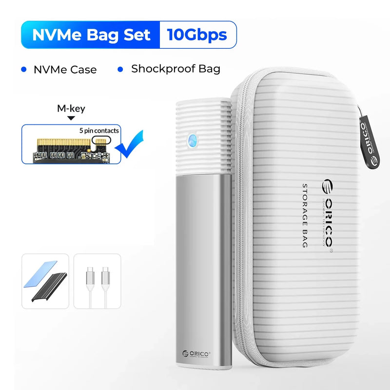 ORICO M2 SSD Enclosure NVMe NGFF 10Gbps PCIe M.2 SSD Case Portable USB C 3.2Gen2 Tool Free External Adapter with Metal Heat Sink