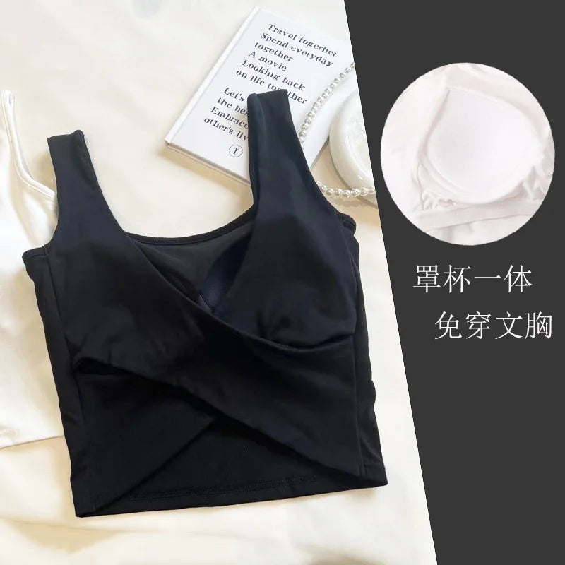 Square Neck Beautiful Back Sling Small Vest Chest Pad Underwear Women's One Piece Pajamas Top Modal Cotton Sleepwear Shirt