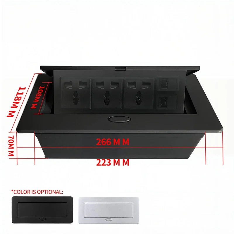 Multifunctional Slow-Rise Pop-Up Socket with UK USB/HDMI - Aluminum Alloy Embedded Conference Desk Socket