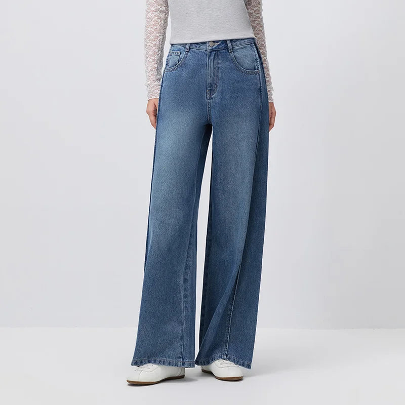 Semir Women Jeans Panel Loose Wide Leg Street Style Slim Floor Length Denim Pants Autumn Casual Daily Wear 2026
