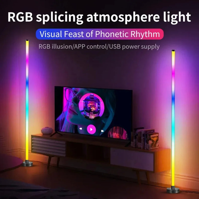 ចង្កៀង LED ឈរលើកម្រាលឥដ្ឋ ភ្លើង RGBIC បរិយាកាស ភ្លើងបំភ្លឺជ្រុង ធ្វើសមកាលកម្មតន្ត្រី សម្រាប់បន្ទប់គេង បន្ទប់ទទួលភ្ញៀវ ពន្លឺផ្ទៃខាងក្រោយ ការគ្រប់គ្រង APP
