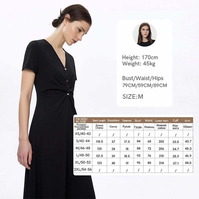 Amii Women's Dress 2026 Summer New Short Sleeve V-Neck Shirred Fitted Waist Midi Dress Holiday Casual Woman Clothes 12622204